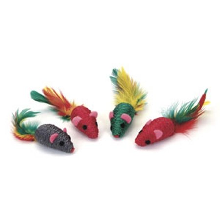 Coastal Pet Rascals Sisal Mouse/Feather 4inch 120PC/Bin