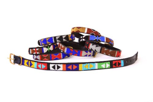 Maasai Women Handmade Beaded Leather Designer Dog Collar 12"