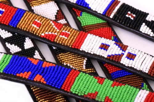 Maasai Women Handmade Beaded Leather Designer Dog Collar 12"