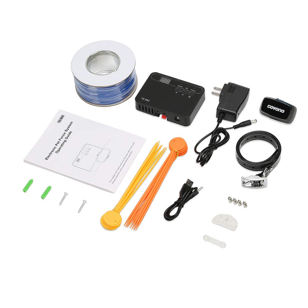 COVONO Underground Dog Fence System,Invisible Electric Dog Fence (In Ground Pet Containment System,650Ft Wire,Waterproof,Rechargeable Collar,Static/Tone Correction)