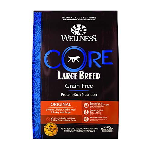 Wellness CORE Natural Dry Grain Free Large Breed Dog Food, Chicken & Turkey, 12-Pound Bag
