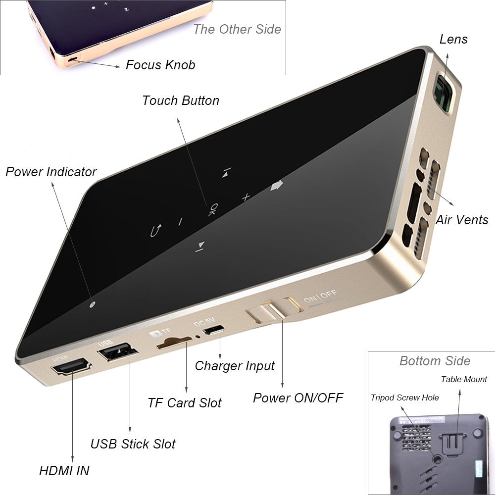 Mini Portable Projector, Mobile Movie Player LED DLP Tech HDMI 1080P Video for iPhone Android Laptop Digital 120" Max Display Video Projector Free HDMI Cable 8GB USB Flash Drive