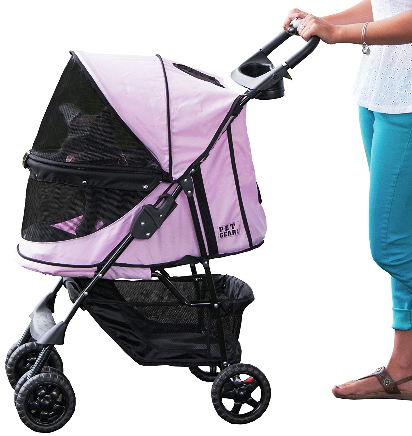 Pet Gear No-Zip Happy Trails Pet Stroller for Cats/Dogs, Zipperless Entry, Easy Fold with Removable Liner, Storage Basket + Cup Holder