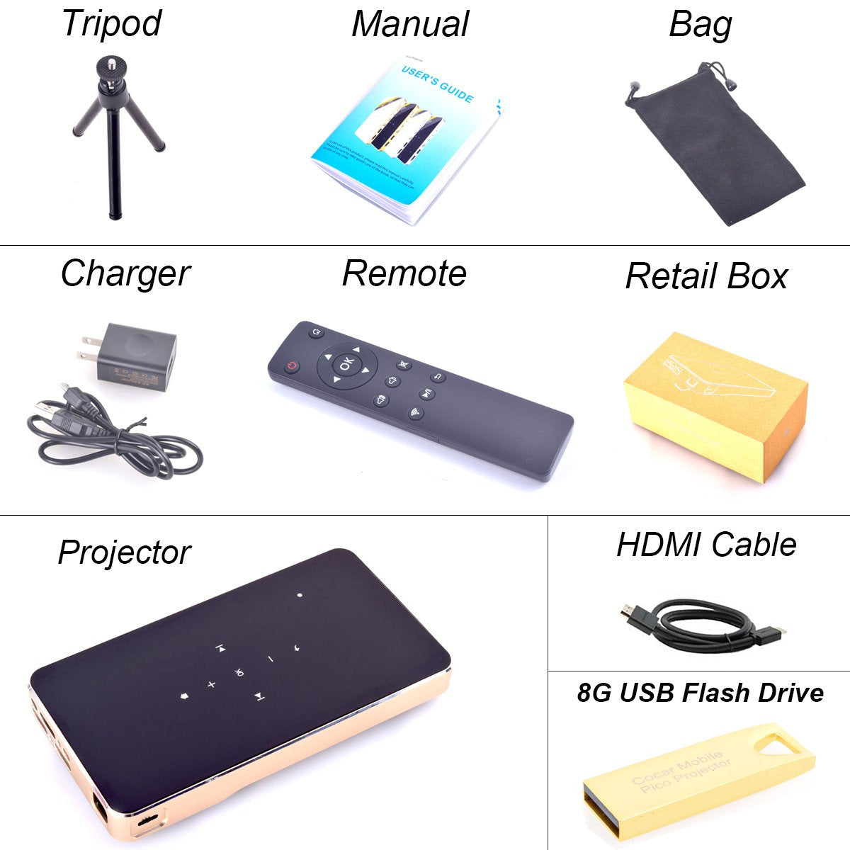 Mini Portable Projector, Mobile Movie Player LED DLP Tech HDMI 1080P Video for iPhone Android Laptop Digital 120" Max Display Video Projector Free HDMI Cable 8GB USB Flash Drive