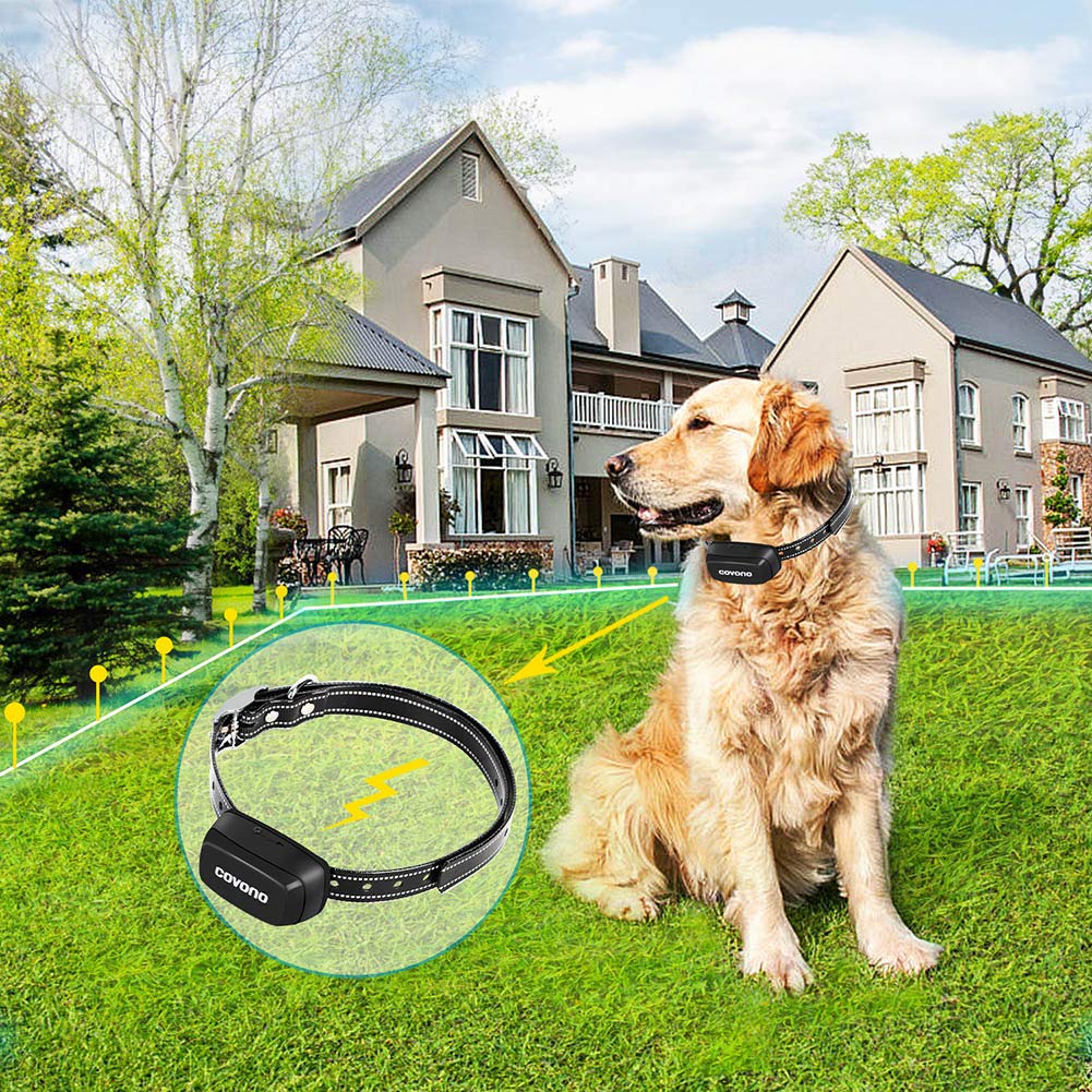 COVONO Underground Dog Fence System,Invisible Electric Dog Fence (In Ground Pet Containment System,650Ft Wire,Waterproof,Rechargeable Collar,Static/Tone Correction)