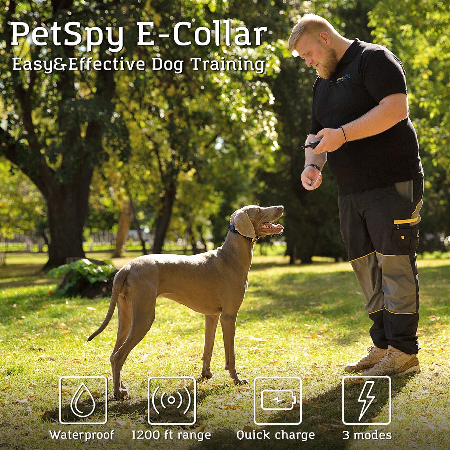 PetSpy P320 Dog Shock Collar for 1200ft Remote Training with Vibration and Beep Rechargeable and Waterproof E-Collar Trainer