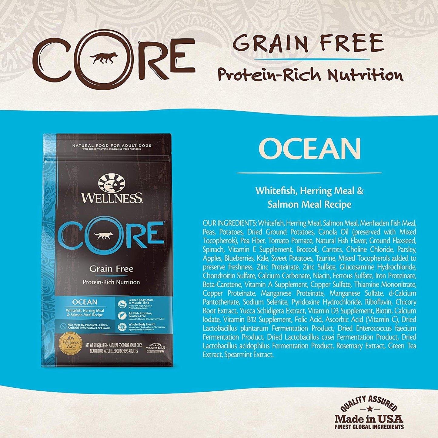 Wellness Core Natural Grain Free Dry Dog Food Ocean Whitefish, Herring & Salmon