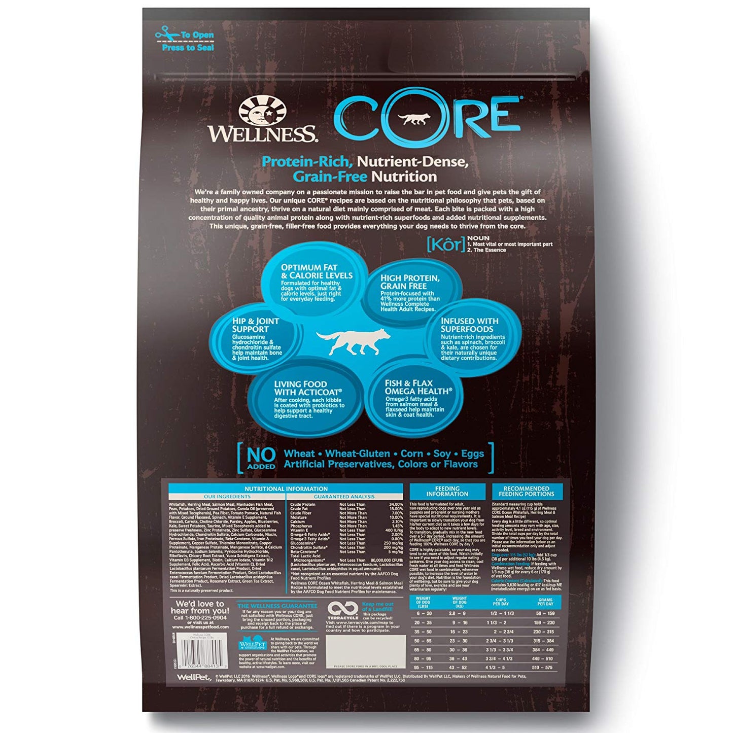 Wellness Core Natural Grain Free Dry Dog Food Ocean Whitefish, Herring & Salmon