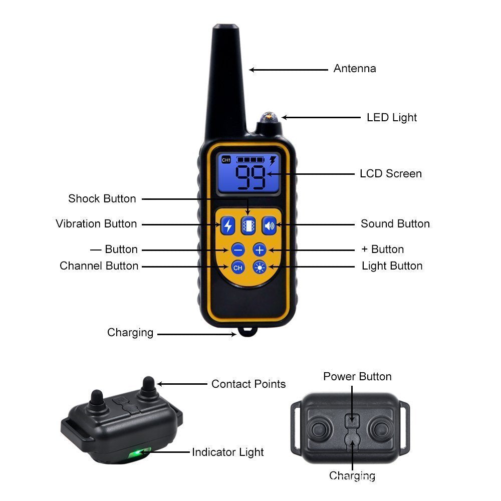 Dog Training Collar, Dog Shock Collar with Remote 2500FT Shock Collar for Dogs IPX7 Waterproof Rechargeable w/Beep 99 Levels Vibrate Shock Modes Shock Collar for Small Dogs Medium Large Dogs