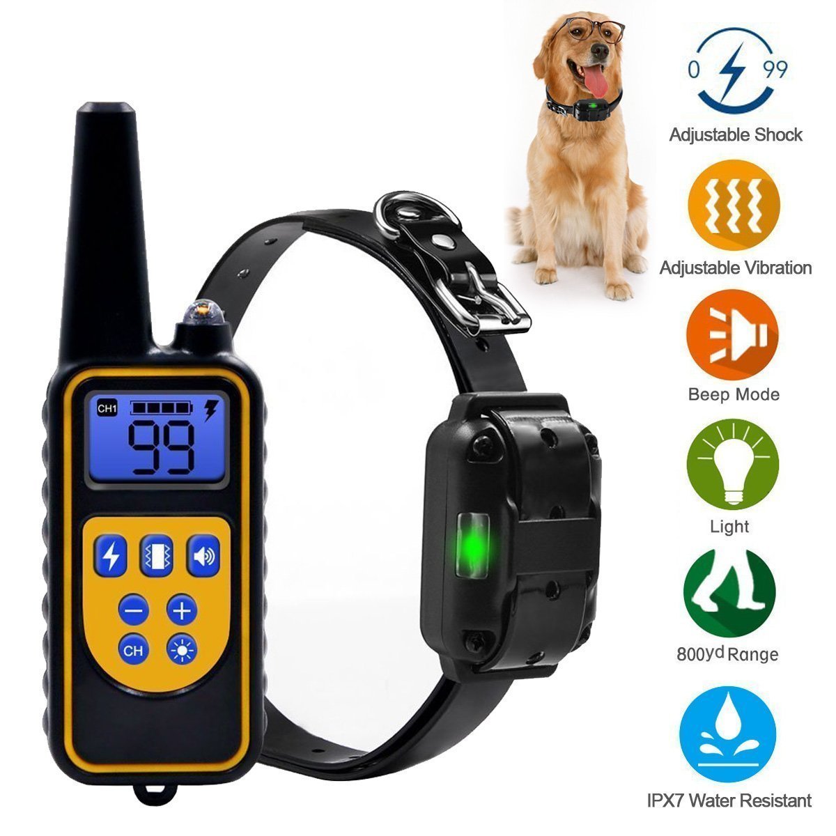 Dog Training Collar, Dog Shock Collar with Remote 2500FT Shock Collar for Dogs IPX7 Waterproof Rechargeable w/Beep 99 Levels Vibrate Shock Modes Shock Collar for Small Dogs Medium Large Dogs