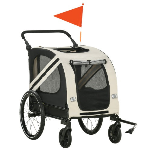 Aosom 2-in-1 Pet Bike Trailer For Small Dogs, Road-Visibility Bicycle Stroller, Weather-Strong Bike Wagon Trailer Sidecar Attachment, White