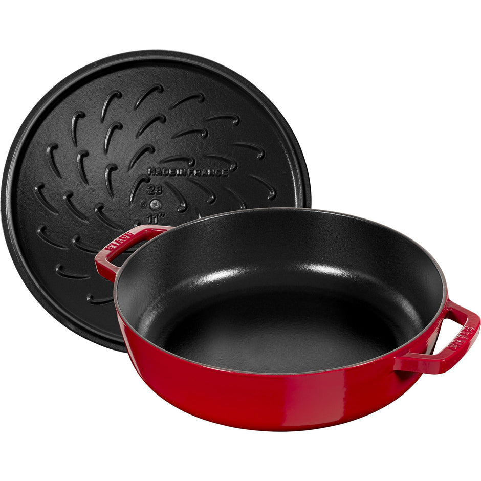 STAUB Braisers 3.7 L Cast Iron Round Saute Pan Chistera, Cherry-3