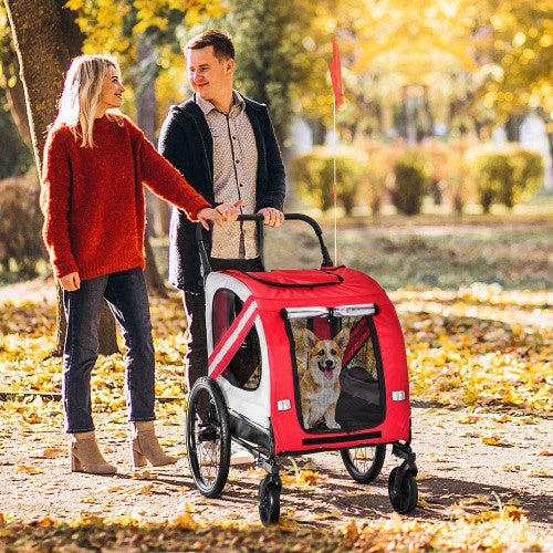 Aosom 2-in-1 Pet Bike Trailer For Small Dogs, Road-Visibility Bicycle Stroller, Weather-Strong Bike Wagon Trailer Sidecar Attachment, Red