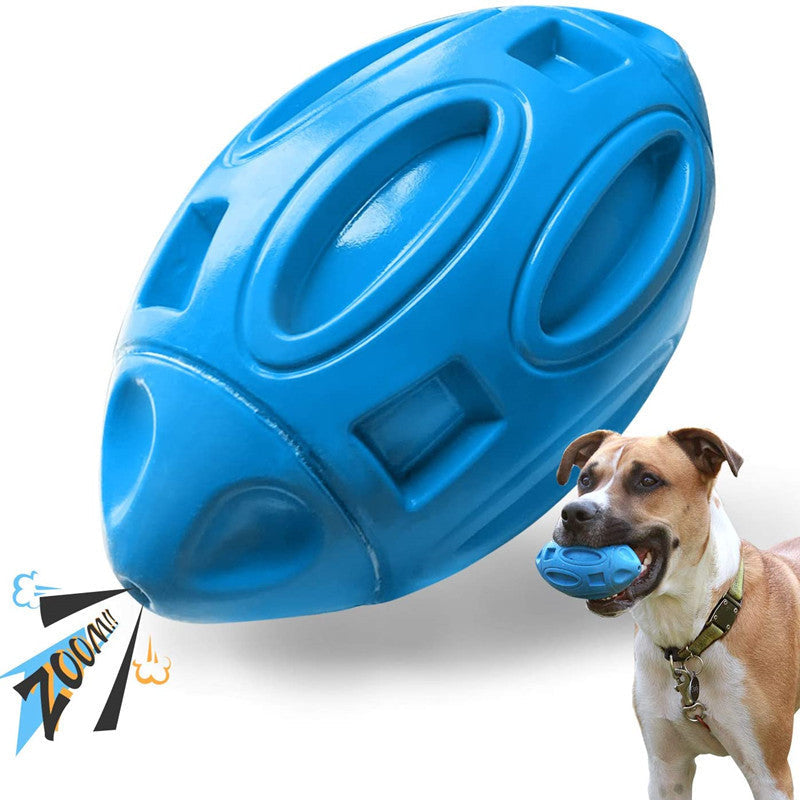 Durable Rubber Squeaky Rugby Dog Ball-0