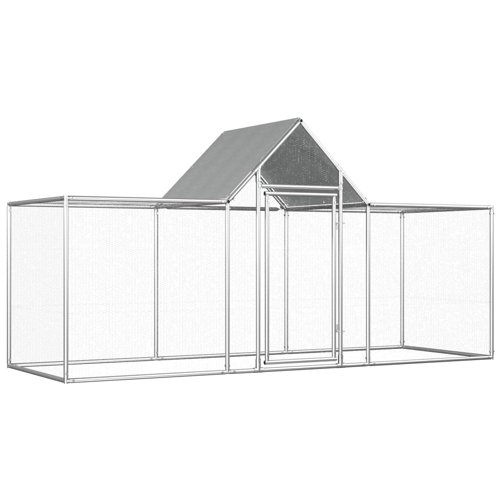 vidaXL Chicken Cage Walk-in Chicken Coop Pen Poultry Cage Galvanized Steel-0