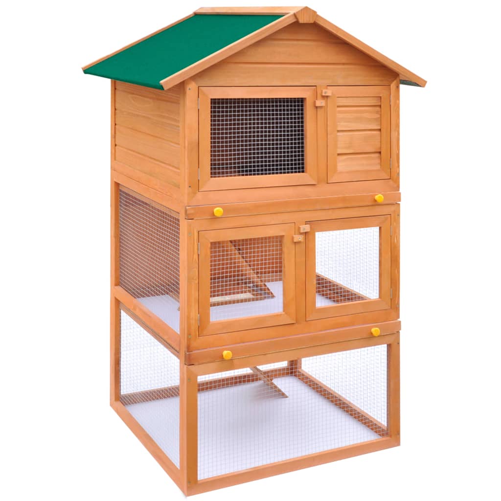 vidaXL Outdoor Rabbit Hutch Small Animal House Pet Cage 3 Layers Wood-1
