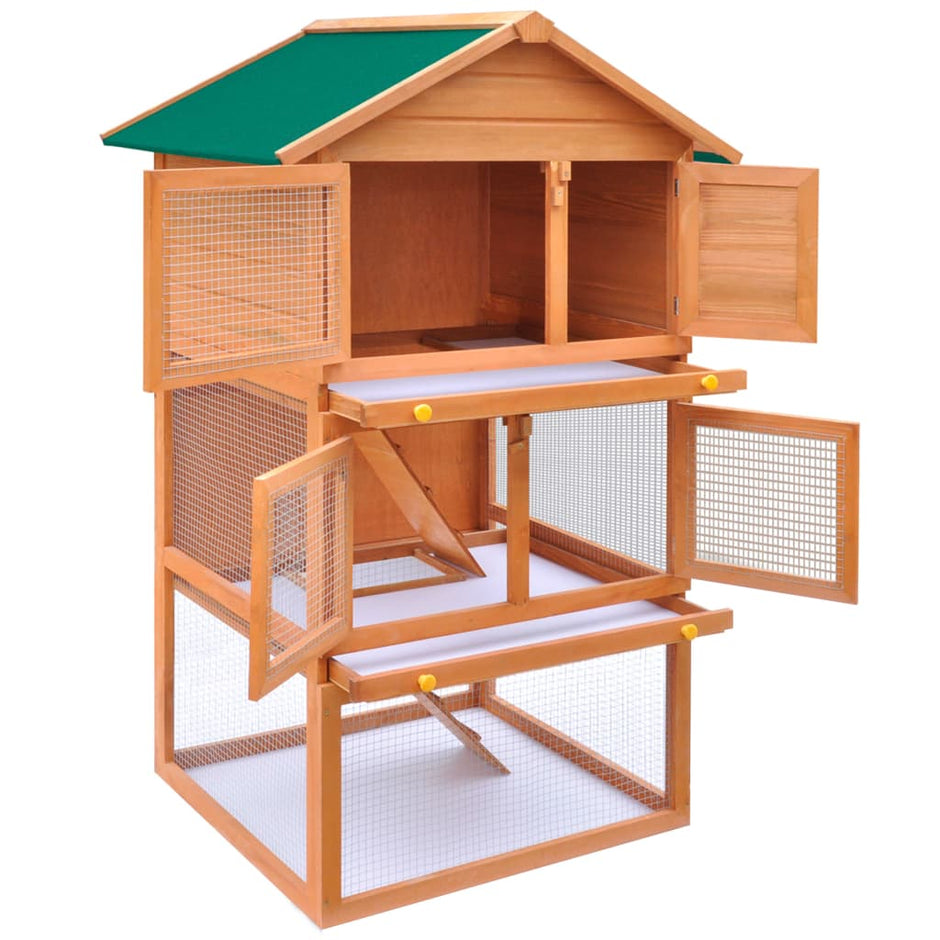 vidaXL Outdoor Rabbit Hutch Small Animal House Pet Cage 3 Layers Wood-2