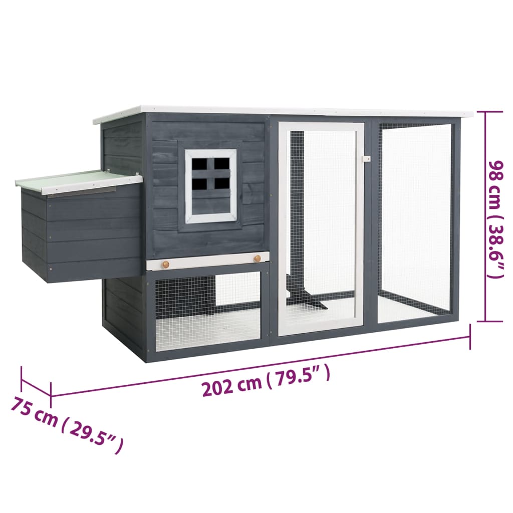 vidaXL Chicken Coop and Run Hen House with Nesting Box and Ramp Solid Wood-0