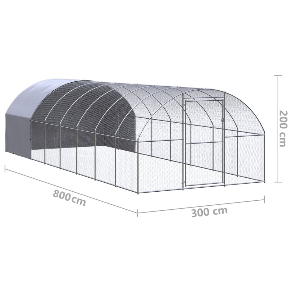 vidaXL Outdoor Chicken Coop 9.8'x26.2'x6.6' Galvanized Steel-0