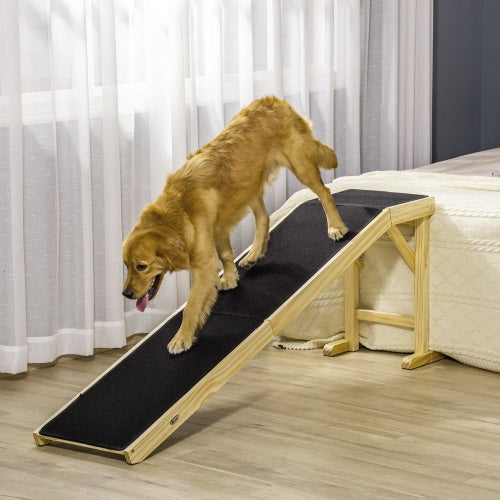 PawHut Dog Ramp For Bed, Pet Ramp For Dogs With Non-Slip Carpet And Top Platform, 74 X 16 X 25, Natural