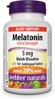 Melatonin 5 Mg Extra Strength, 144 Quick Dissolve Tablets, for Sleep Support, Vegetarian