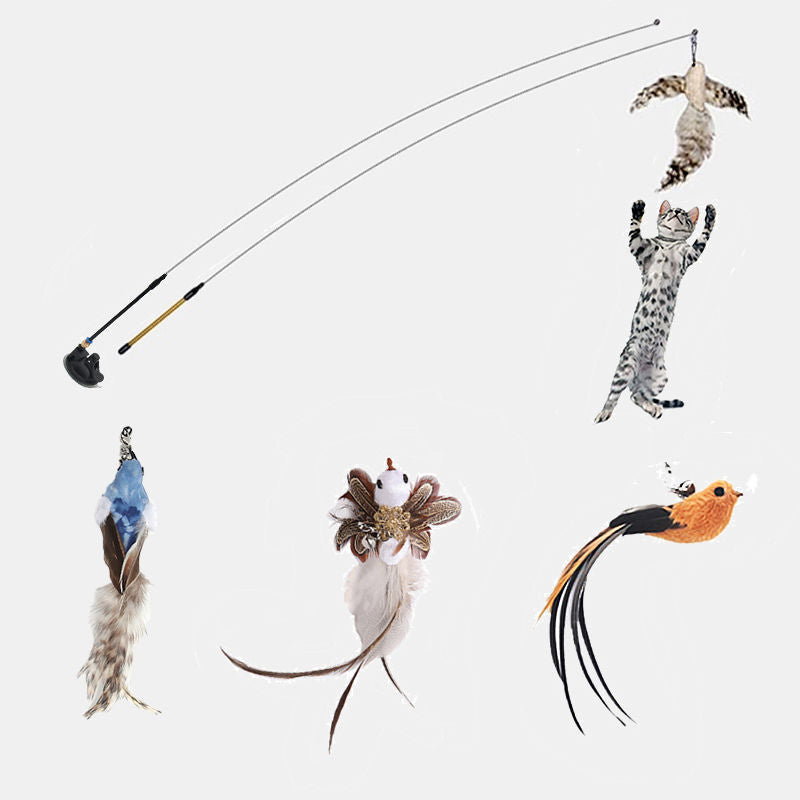 Interactive Feather Pole Toy for Cats-12