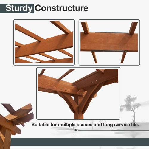 12 X 16 Outdoor Gazebo Wooden Grape Pergola For Climbing Plant Support, Garden, Terrace, Backyard, Deck, Brown