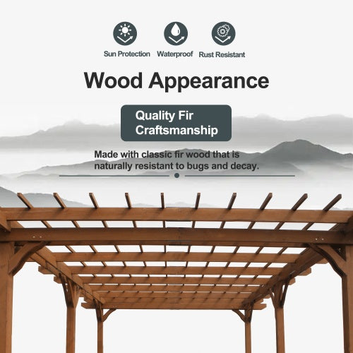 12 X 16 Outdoor Gazebo Wooden Grape Pergola For Climbing Plant Support, Garden, Terrace, Backyard, Deck, Brown