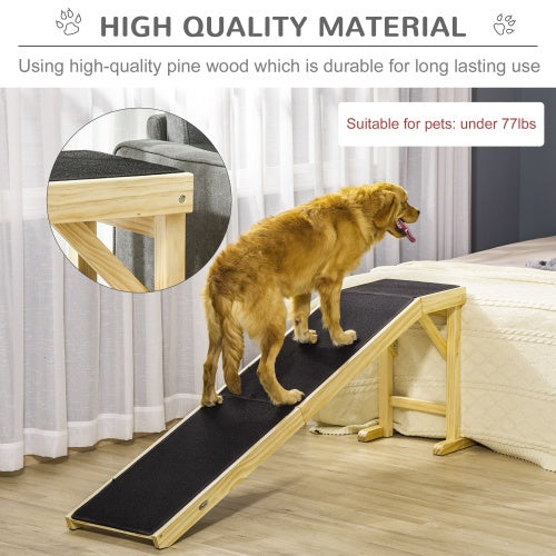 PawHut Dog Ramp For Bed, Pet Ramp For Dogs With Non-Slip Carpet And Top Platform, 74 X 16 X 25, Natural