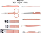 Manicure Set, Travel Mini Nail Clippers Kit Pedicure Care Tools, 10Pcs Stainless Steel Grooming Kit (Pink)