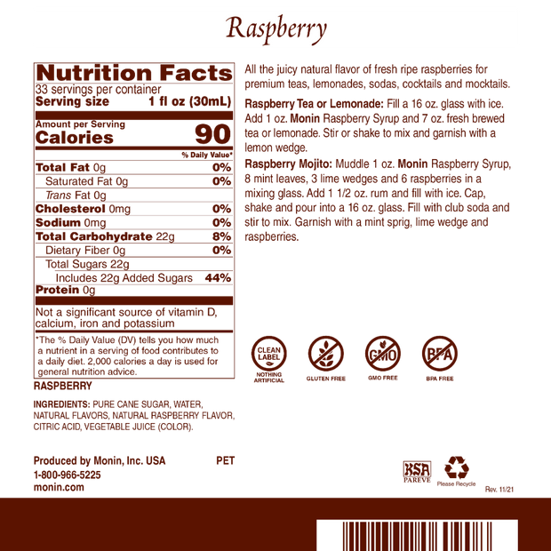 Raspberry - Monin - Premium Syrups and Flavourings - 4 x 1 L per case-1