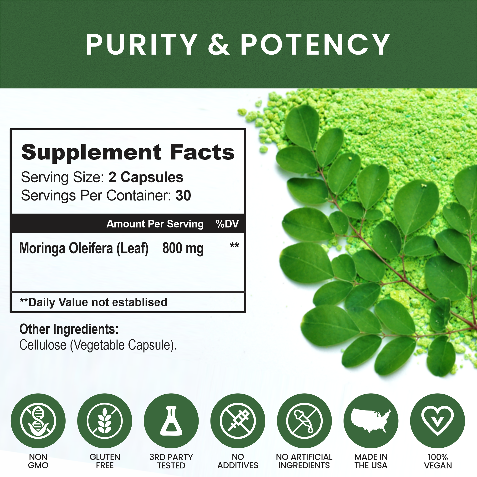 Moringa Capsules, 800mg Organic Moringa Oleifera-3