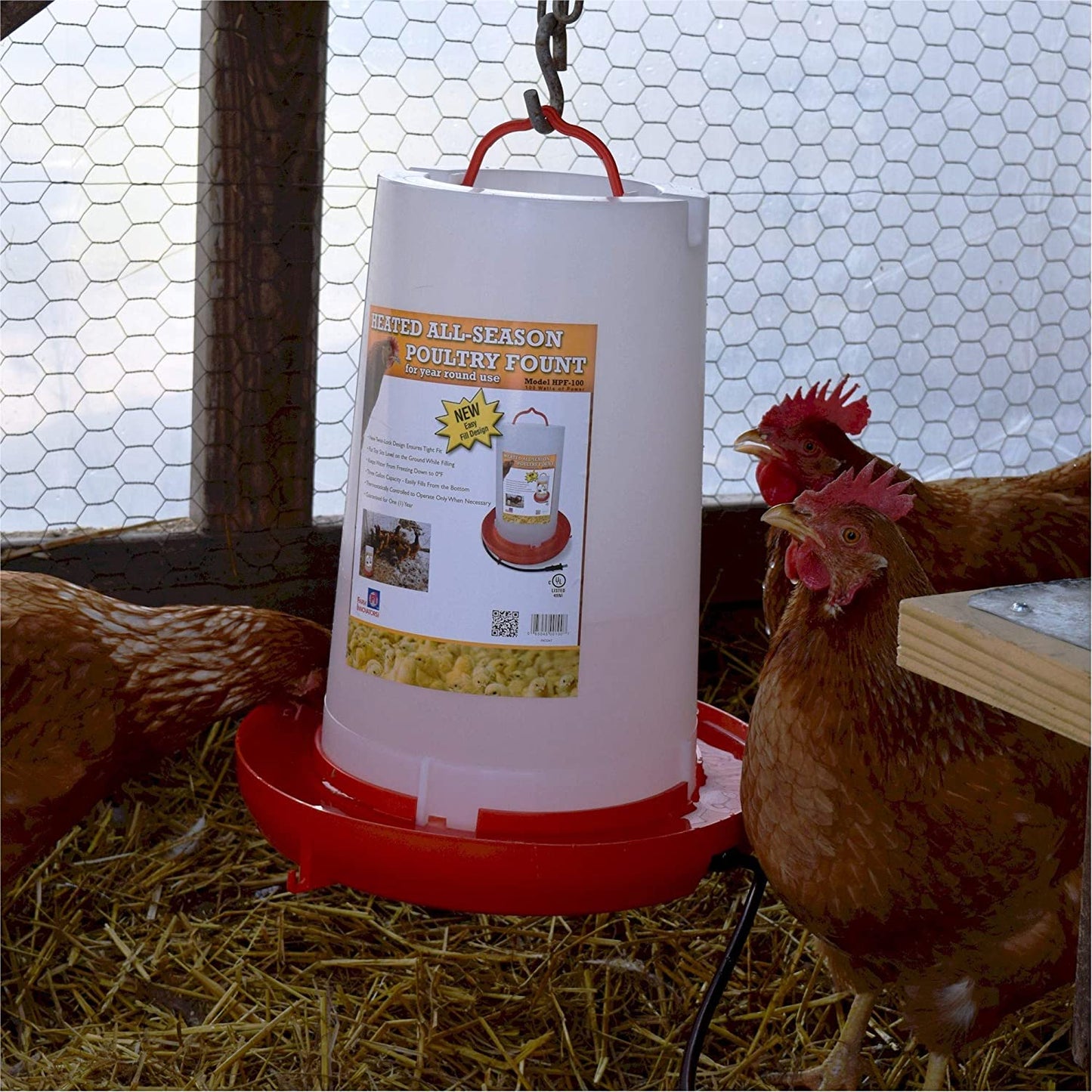 Farm Innovators Model HPF-100 All-Seasons Heated Plastic Poultry Fountain, 3 Gallon, 100-Watt