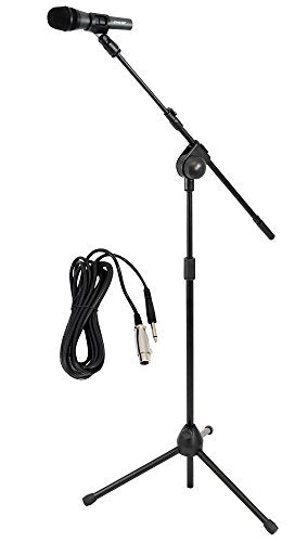 Pyle PMKSM20 Dynamic Microphone and Tripod Height Adjustable Mic Stand With Extending Boom & 15' ft. XLR Mic Cable