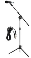 Pyle PMKSM20 Dynamic Microphone and Tripod Height Adjustable Mic Stand With Extending Boom & 15' ft. XLR Mic Cable