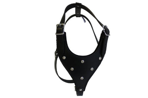 Leather Rhinestones Bling Dog Harness, Med, Black, 100% Genuine Argentinean Leather (Malibu) for Med. Breeds. Neck: 10.5