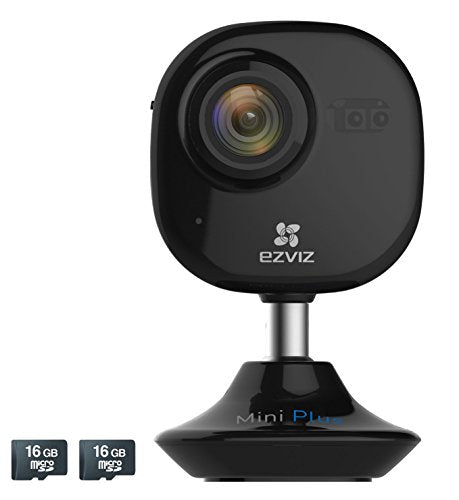 EZVIZ Mini Plus HD 1080p Wi-Fi Indoor 2-Way Talk Cloud Camera with 2x16GB Sd Card - Black