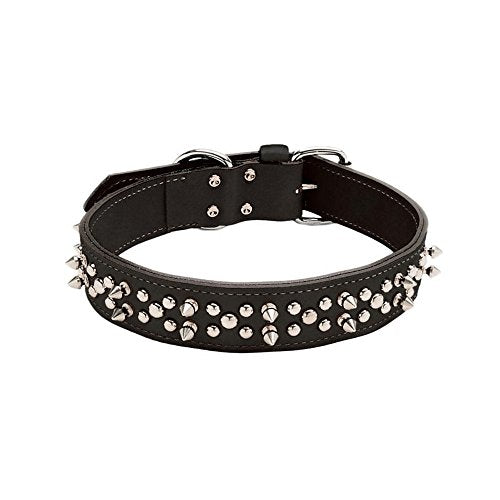Coastal Pet 1709K22-BLK Leather Double Spiked Collar in Black (22-inch)