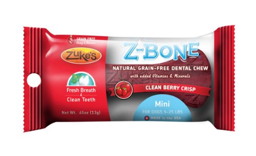 Zukes Z- Bone Mini Edible Dental Chew Clean Cherry Berry .5 Ounce Bone