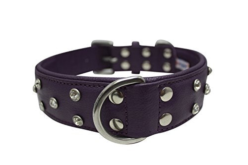 Collier de chien en cuir bling bling, large, rembourré, double pli et riveté, 26 