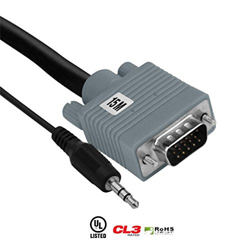 Élément ele2015m 15 mètres Cable VGA 50 pieds avec une fiche stéréo de 3,5 mm - Gray