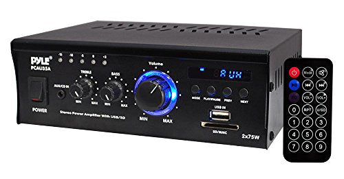 Pyle PCAU35A 2 x 75 Watt Digital Stereo Amplifier with AUX Input, USB/SD Readers and LED Display