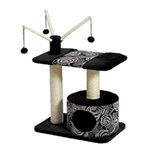 Cat Tree |"Euphoria" Cat Furniture, 3-Tier Cat Tree w/ Sisal Cat Scratching Pad & Support Posts, Blue / White Pattern, Medium Cat Tree