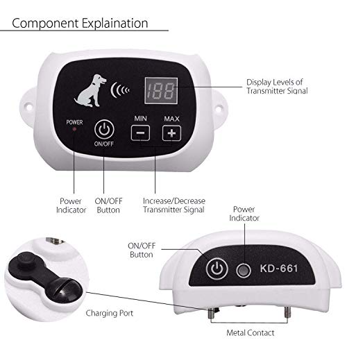 Wireless Fence for Dogs, Electric Pet Containment System for Dog and Pets with Waterproof and Rechargeable Training Collar Receiver Boundary