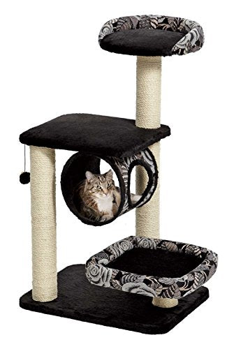 MidWest Homes for Pets Cat Tree | Escapade Cat Furniture, 4-Tier Cat Activity Tree w/Sisal Wrapped Support Scratching Posts & Lounging Cat Look-Out, Black/White Pattern, Medium Cat Tree