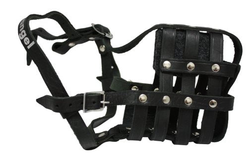 Leather Basket Muzzle (Boston). BM5, Black. 12" Circumference, 3.75" Length. See Measuring Chart/Tips