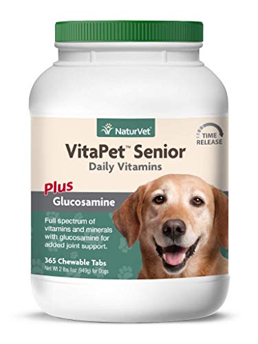 Naturvet Vitapet Senior Daily Vitamines Plus Glucosamine pour chiens, 365 CT Time Release, comprimés à croquer, fabriqués aux États-Unis
