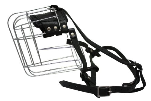 Cage en fil métallique et bouche en cuir (Miami). Taille 13, noir. 17,66 "circonférence, 5,25" longueur. Voir mesurer le graphique / conseils