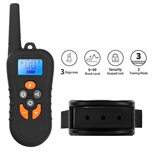 Dog Training Collar, 100% Waterproof Dog Shock Collar with Beep/Vibration/Shock Modes and Tracking Light, Up to 1640FT Remote Range, 0~99 Shock Levels