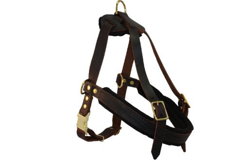 Harnais de chien en cuir, moyen, marron (Aspen), 100% en cuir de bride anglais authentique, pour des races de 50 à 80 livres. Coffre: 30-34 pouces, cou: 24-30 po, sangle de poitrine: 24 "